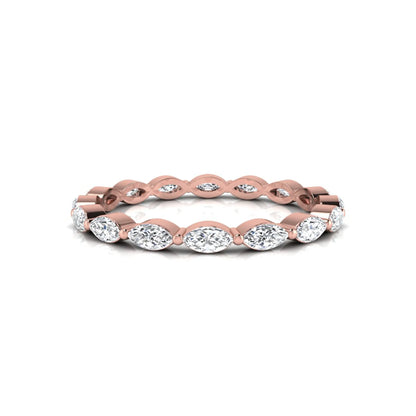 Marquise cut lab grown diamond eternity band ring with shared prong setting in rose gold tone
