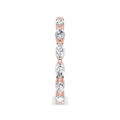 Marquise cut lab grown diamond eternity band ring with shared prong setting in rose gold tone