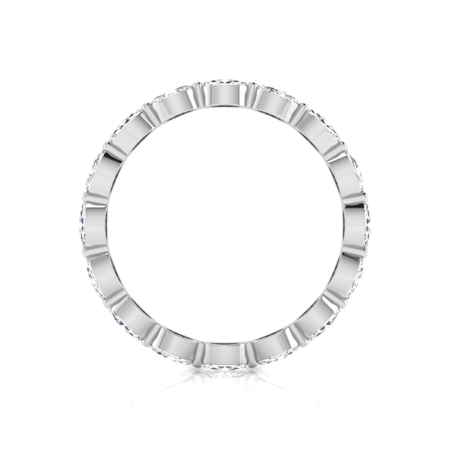 Marquise cut lab grown diamond eternity band ring with shared prong setting in white gold tone