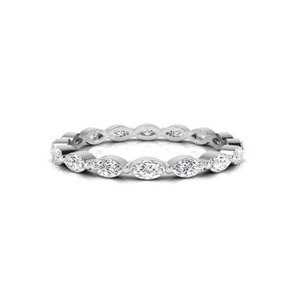 Marquise cut lab grown diamond eternity band ring with shared prong setting in white gold tone