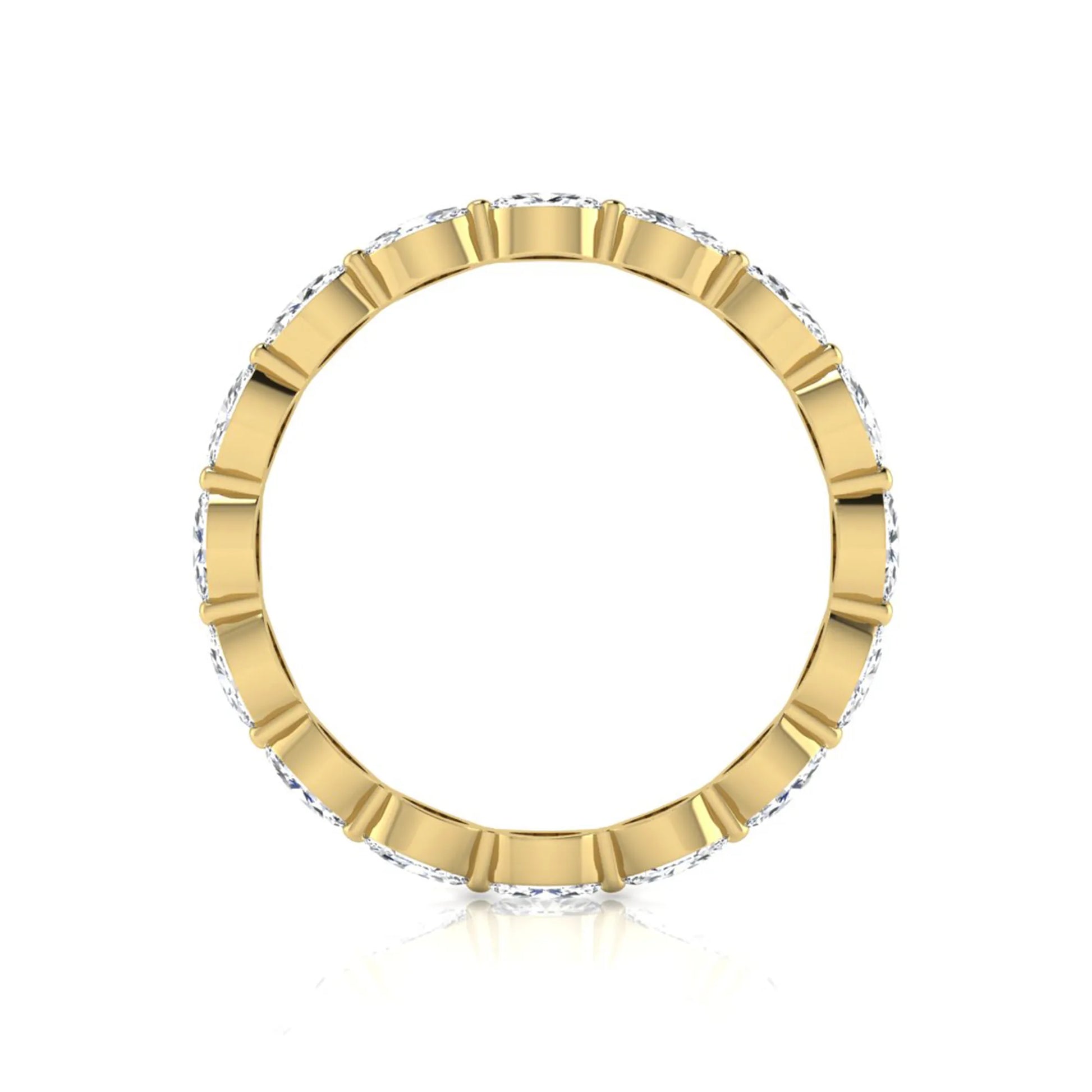 Marquise cut lab grown diamond eternity band ring with shared prong setting in yellow gold tone
