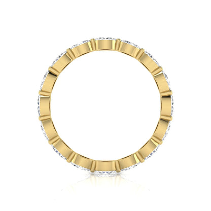 Marquise cut lab grown diamond eternity band ring with shared prong setting in yellow gold tone