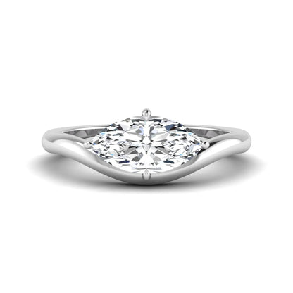 Marquise cut lab grown diamond solitaire engagement ring featuring a four prong cathedral setting with a polished 2 mm band in white gold tone.