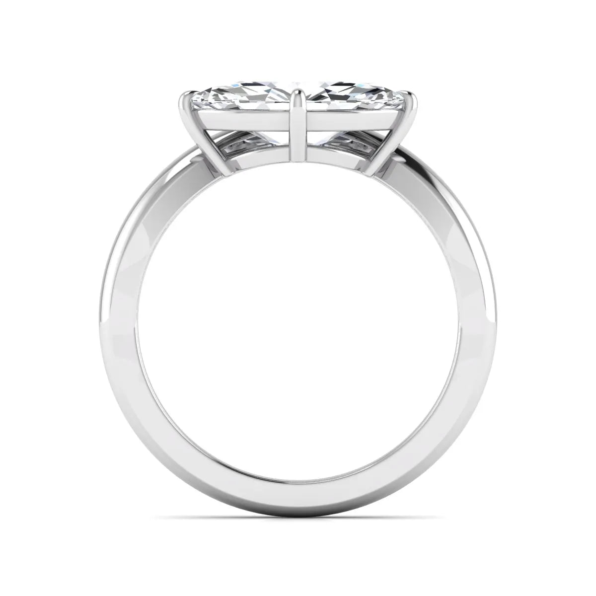 Marquise cut lab grown diamond solitaire engagement ring featuring a four prong cathedral setting with a polished 2 mm band in white gold tone.