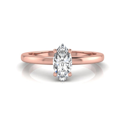 Marquise cut lab grown diamond solitaire engagement ring with four prong setting on rose gold tone band