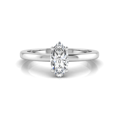 Marquise cut lab grown diamond solitaire engagement ring with four prong setting on white gold tone band