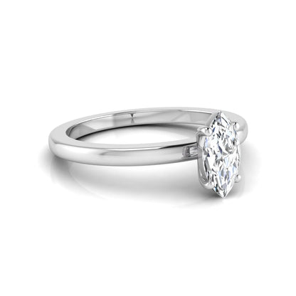 Marquise cut lab grown diamond solitaire engagement ring with four prong setting on white gold tone band