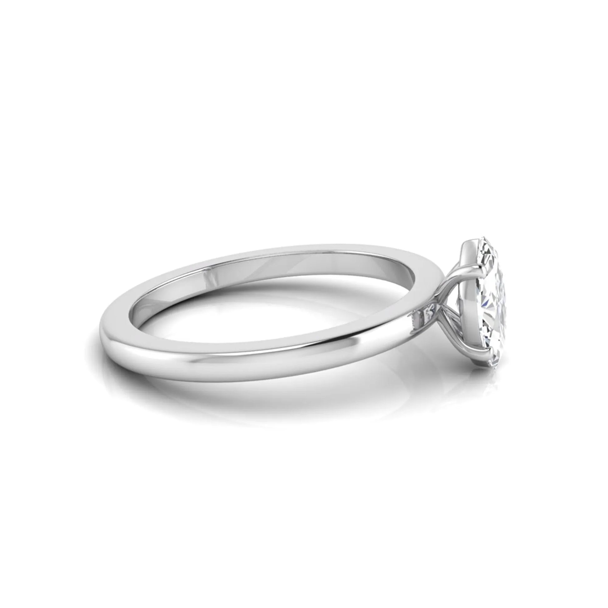 Marquise cut lab grown diamond solitaire engagement ring with four prong setting on white gold tone band