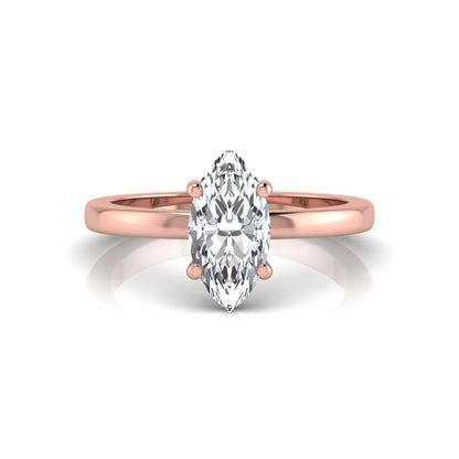 Marquise cut four prong lab grown diamond solitaire engagement ring with rose gold tone design