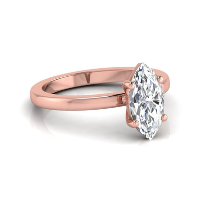 Marquise cut four prong lab grown diamond solitaire engagement ring with rose gold tone design