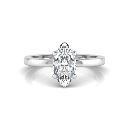 Marquise cut four prong lab grown diamond solitaire engagement ring with white gold tone design