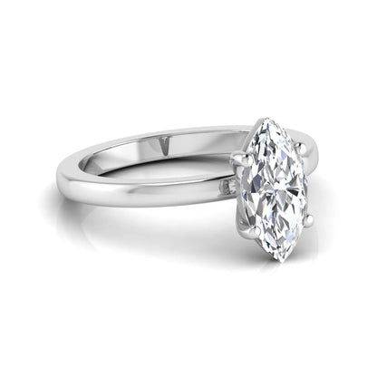 Marquise cut four prong lab grown diamond solitaire engagement ring with white gold tone design