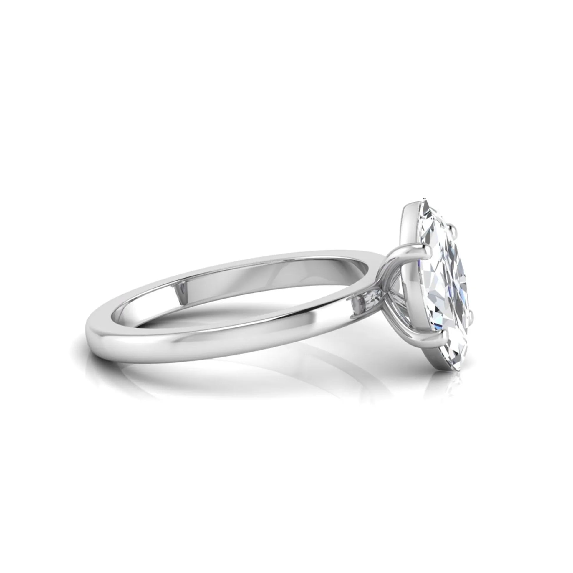 Marquise cut four prong lab grown diamond solitaire engagement ring with white gold tone design