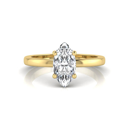 Marquise cut four prong lab grown diamond solitaire engagement ring with yellow gold tone design