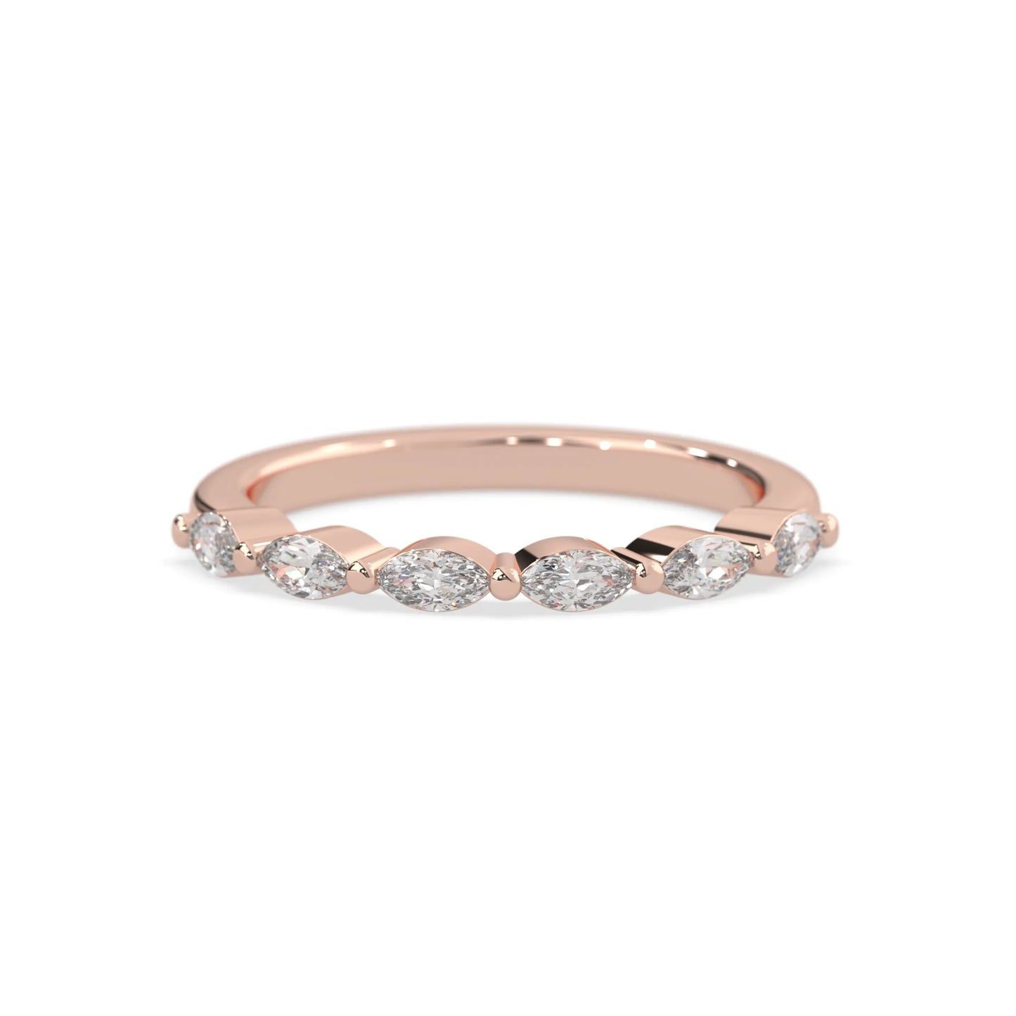 Marquise half eternity lab grown diamond wedding band with 0.60 carat diamonds in rose gold