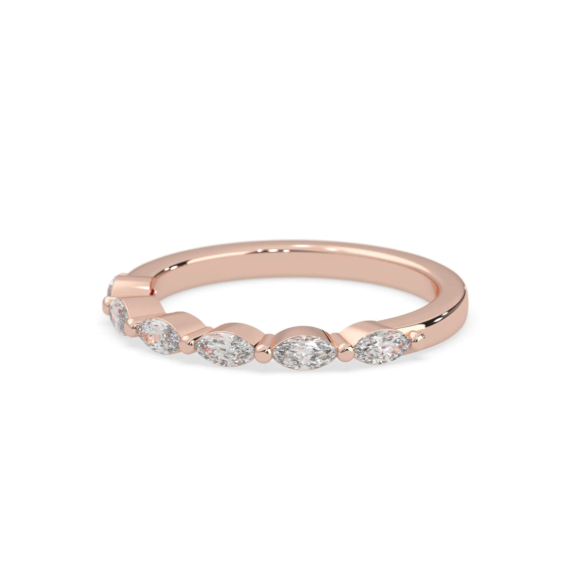 Marquise half eternity lab grown diamond wedding band with 0.60 carat diamonds in rose gold