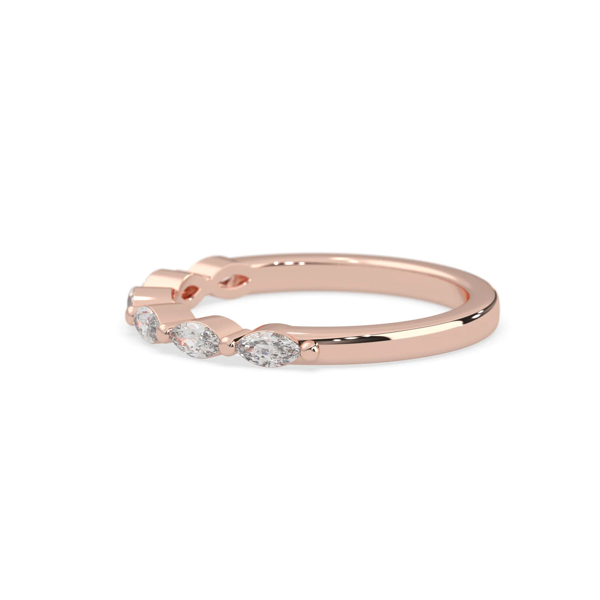 Marquise half eternity lab grown diamond wedding band with 0.60 carat diamonds in rose gold