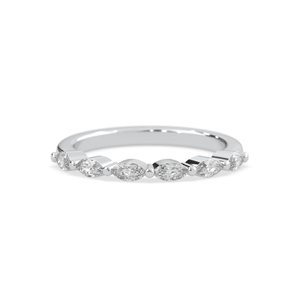 Marquise half eternity lab grown diamond wedding band with 0.60 carat diamonds in white gold