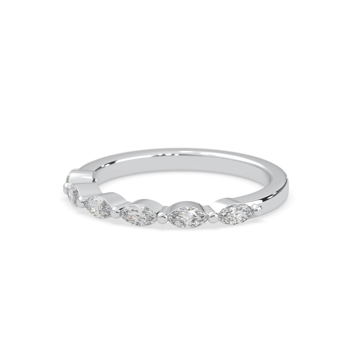 Marquise half eternity lab grown diamond wedding band with 0.60 carat diamonds in white gold