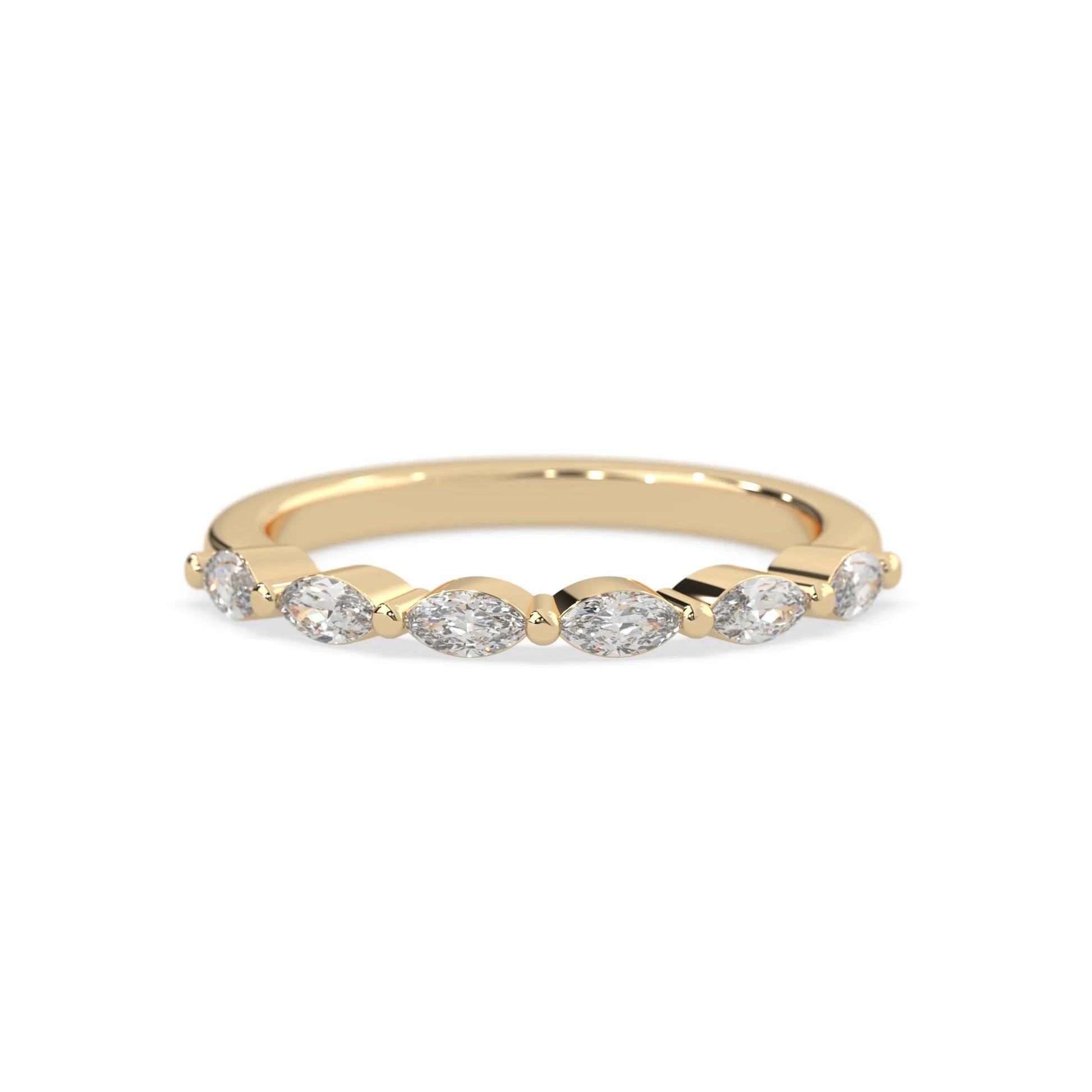 Marquise half eternity lab grown diamond wedding band with 0.60 carat diamonds in yellow gold