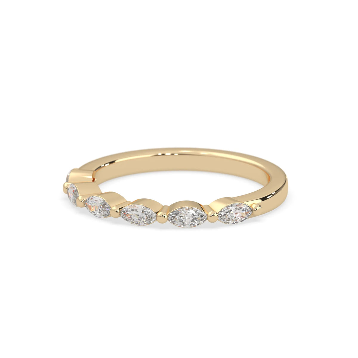 Marquise half eternity lab grown diamond wedding band with 0.60 carat diamonds in yellow gold