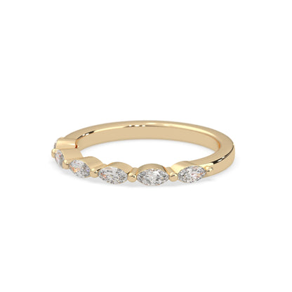 Marquise half eternity lab grown diamond wedding band with 0.60 carat diamonds in yellow gold