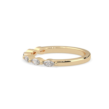 Marquise half eternity lab grown diamond wedding band with 0.60 carat diamonds in yellow gold