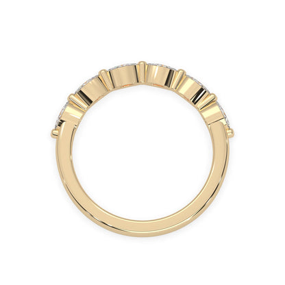 Marquise half eternity lab grown diamond wedding band with 0.60 carat diamonds in yellow gold
