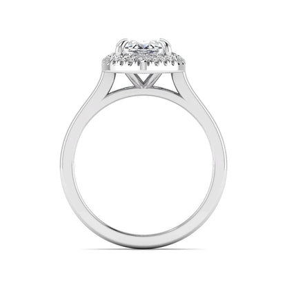 Marquise cut lab grown diamond halo engagement ring with round accent diamonds in a classic prong halo setting in white gold