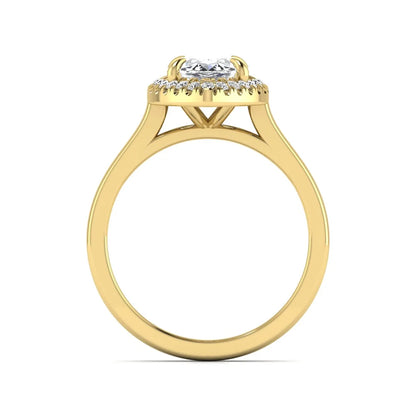 Marquise cut lab grown diamond halo engagement ring with round accent diamonds in a classic prong halo setting in yellow gold