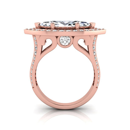 Rose-gold ring with diamond accents on a white background