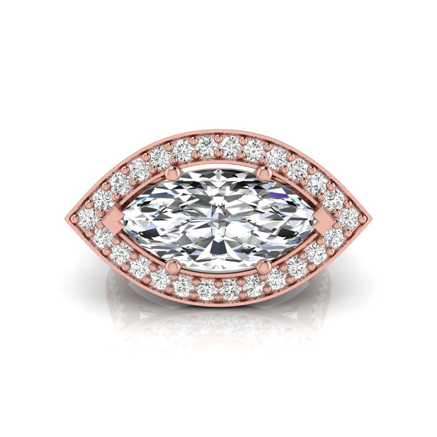Diamond ring with rose-gold setting on a white background