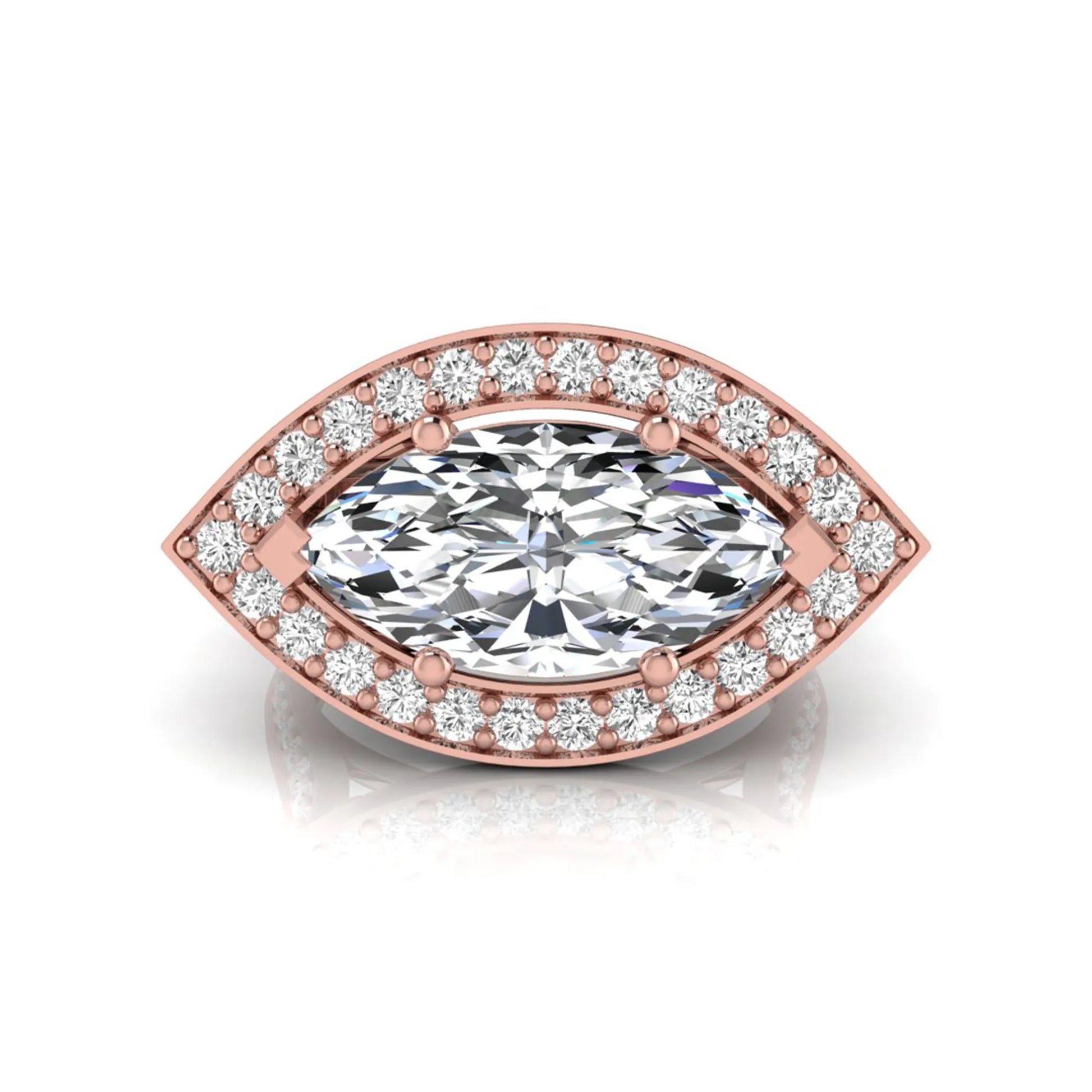 Diamond ring with rose-gold setting on a white background