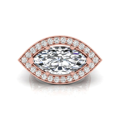 Diamond ring with rose-gold setting on a white background