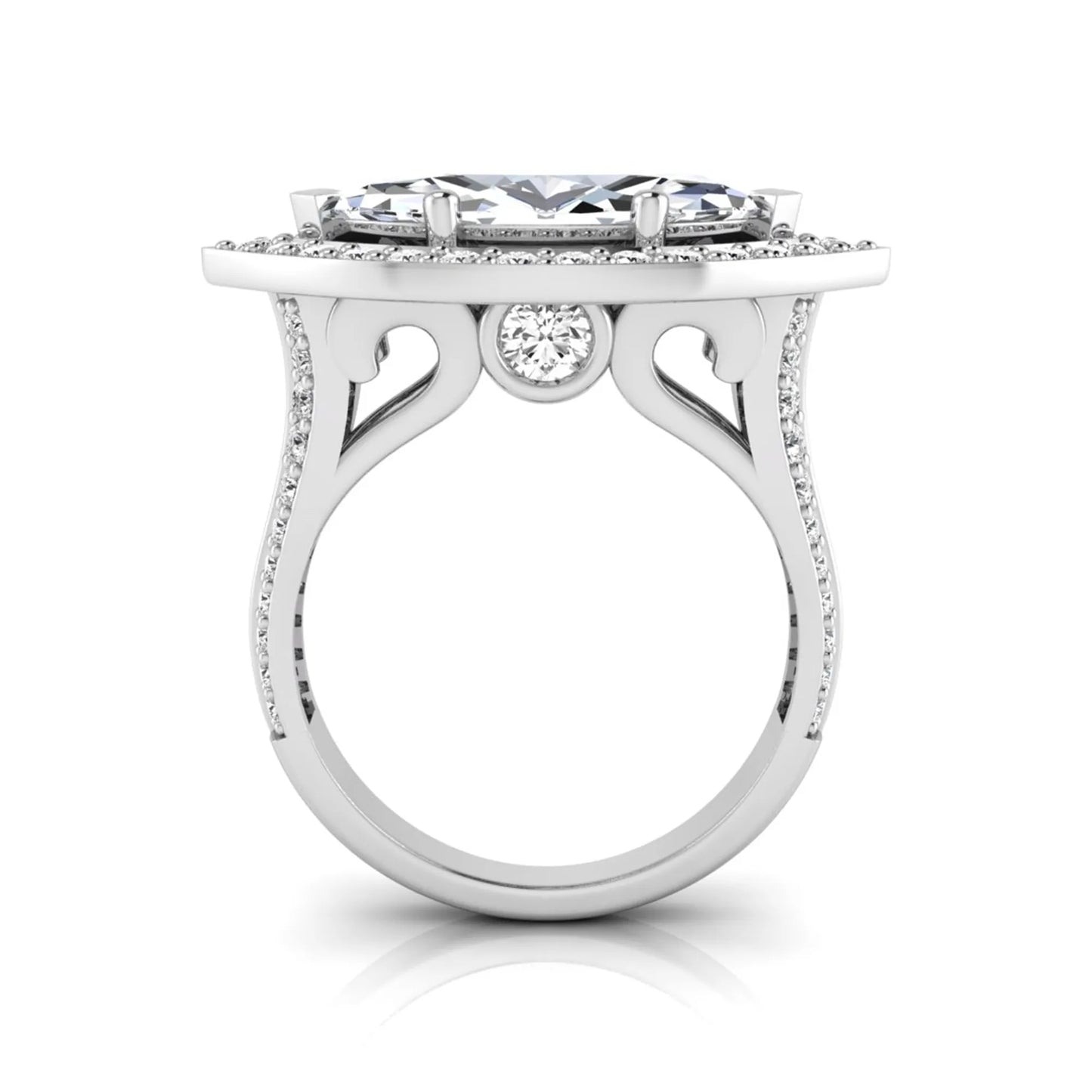 White-gold Elegant diamond ring with intricate design on a white background