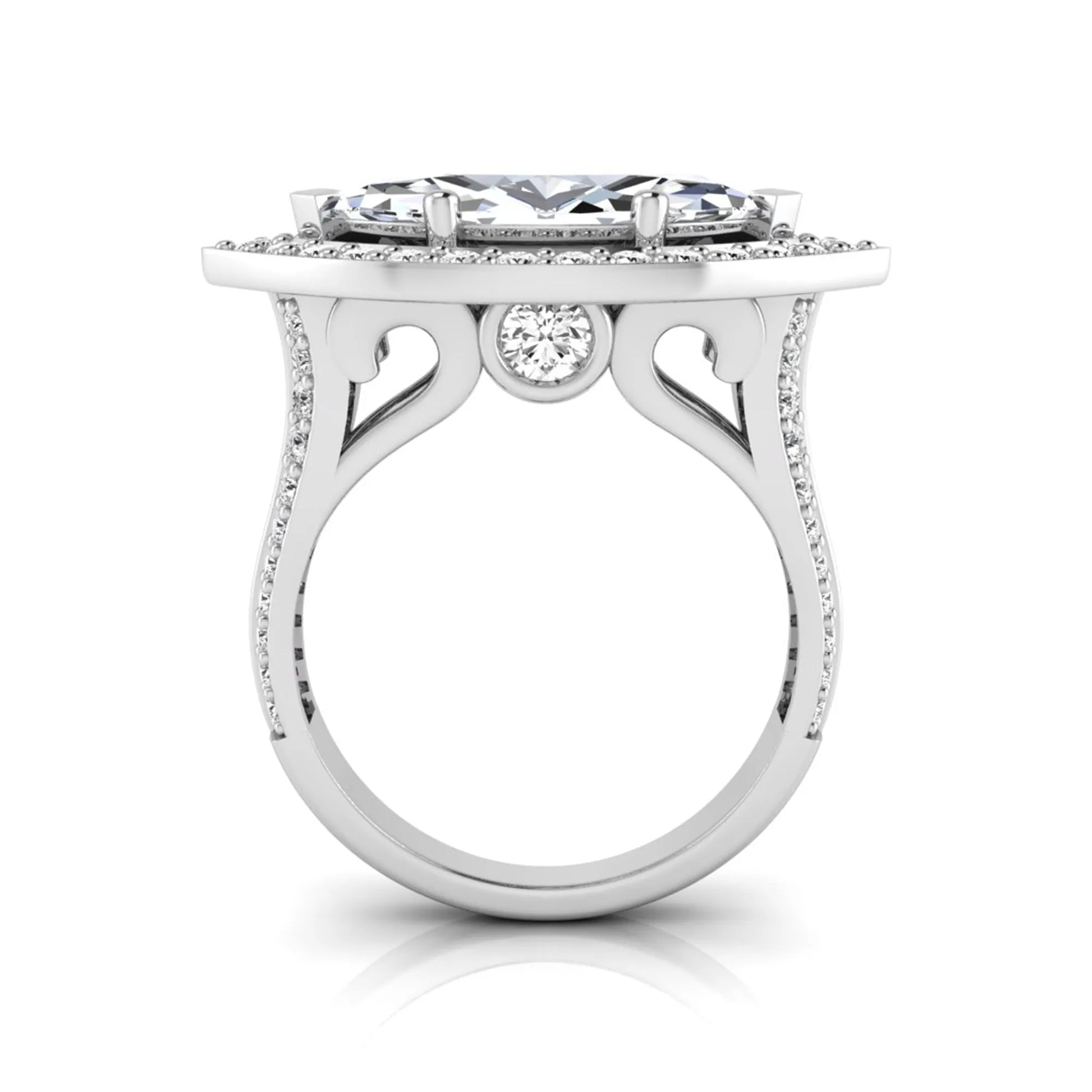 White-gold Elegant diamond ring with intricate design on a white background
