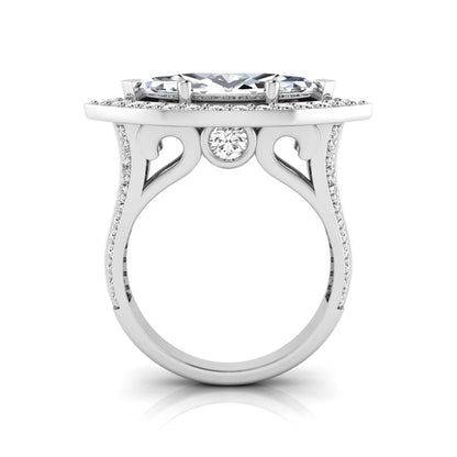 White-gold Elegant diamond ring with intricate design on a white background