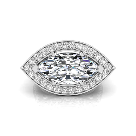 white-gold Diamond ring with a marquise-shaped center stone on a white background