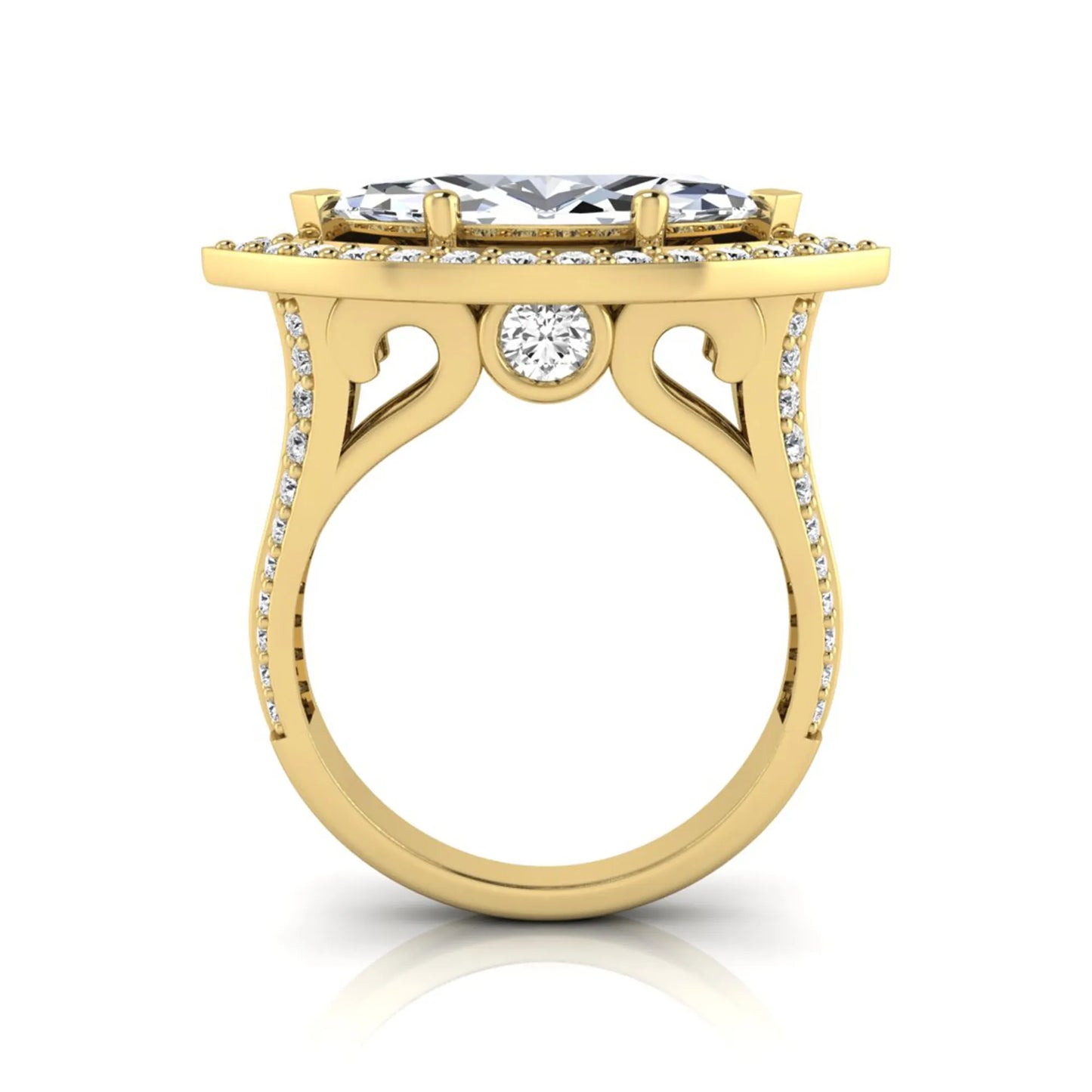yellow-Gold ring with diamond accents on a white background