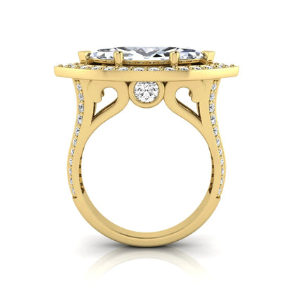 yellow-Gold ring with diamond accents on a white background