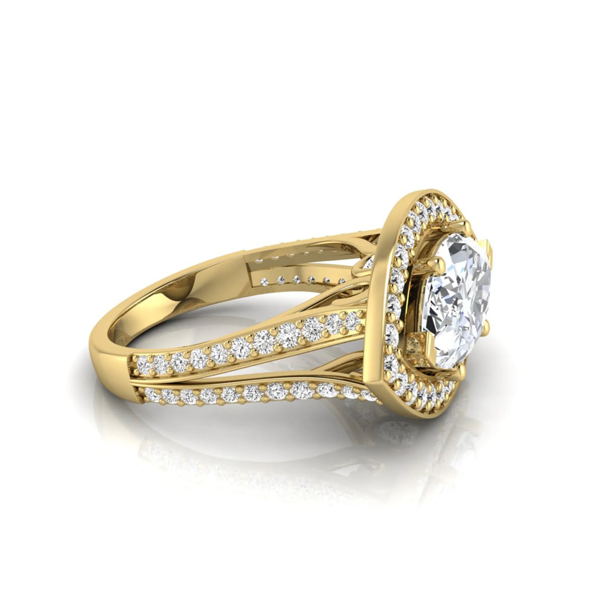yellow-Gold ring with a diamond on a white background