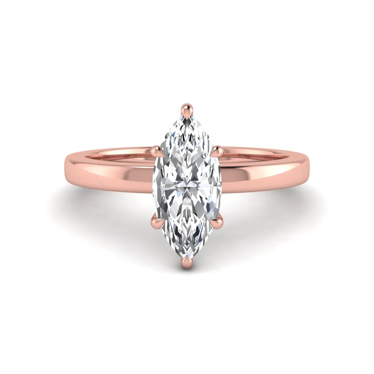IGI Certified 1.10 carat marquise cut lab grown diamond solitaire engagement ring with hidden halo in rose gold.
