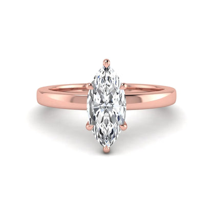 IGI Certified 1.10 carat marquise cut lab grown diamond solitaire engagement ring with hidden halo in rose gold.