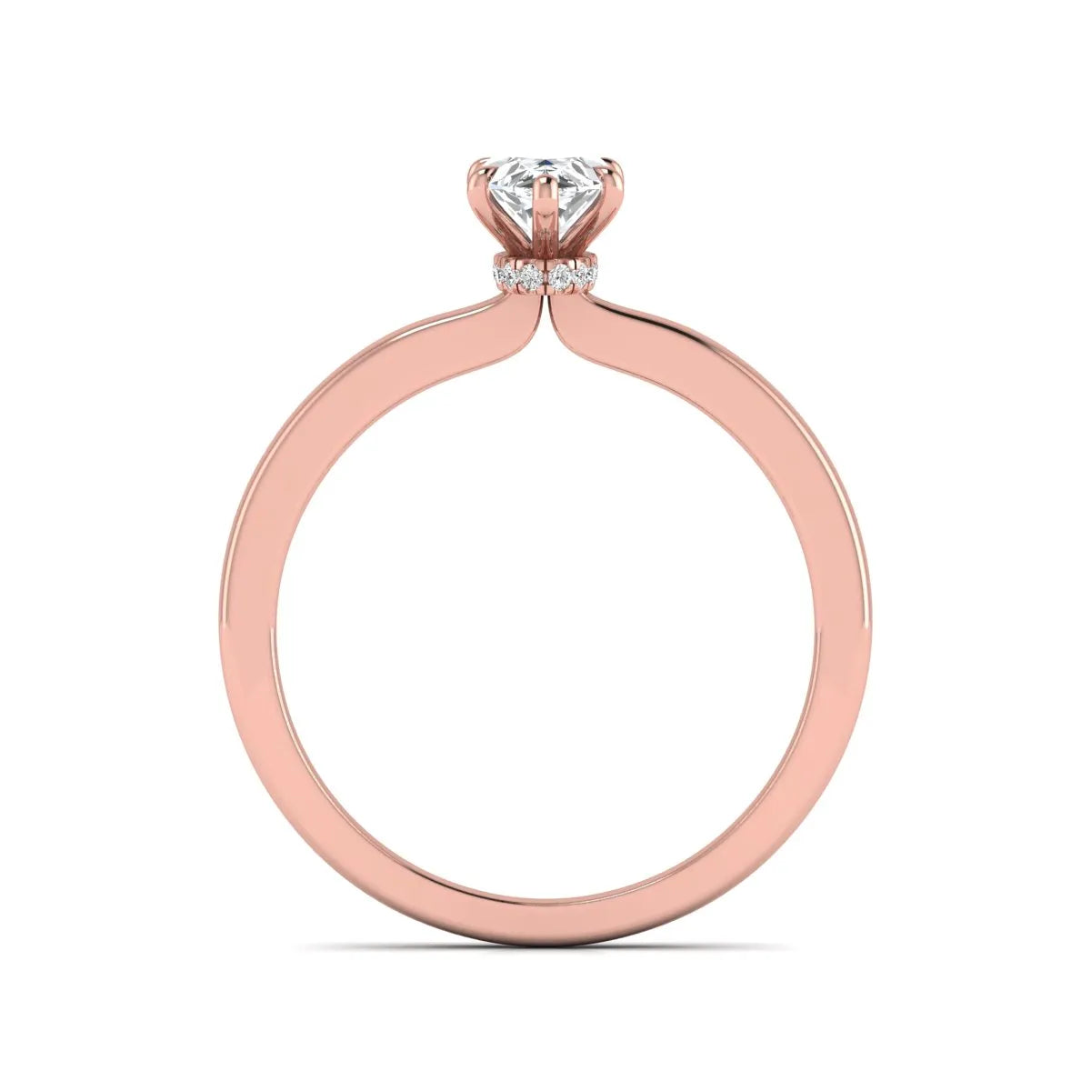 IGI Certified 1.10 carat marquise cut lab grown diamond solitaire engagement ring with hidden halo in rose gold.