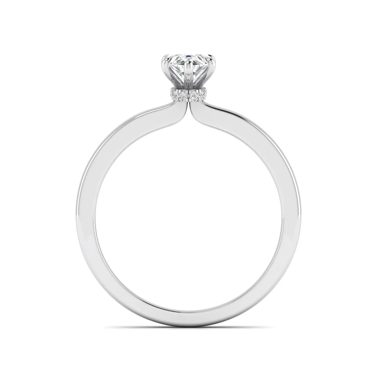 IGI Certified 1.10 carat marquise cut lab grown diamond solitaire engagement ring with hidden halo in white gold.