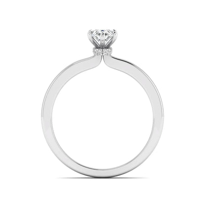 IGI Certified 1.10 carat marquise cut lab grown diamond solitaire engagement ring with hidden halo in white gold.