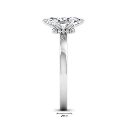 IGI Certified 1.10 carat marquise cut lab grown diamond solitaire engagement ring with hidden halo in white gold.