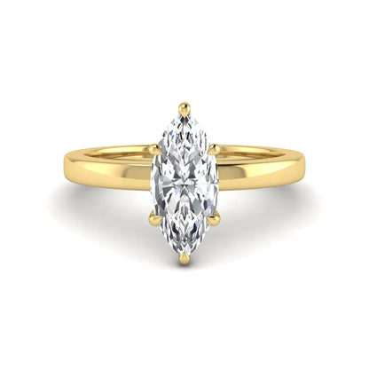 IGI Certified 1.10 carat marquise cut lab grown diamond solitaire engagement ring with hidden halo in yellow gold.