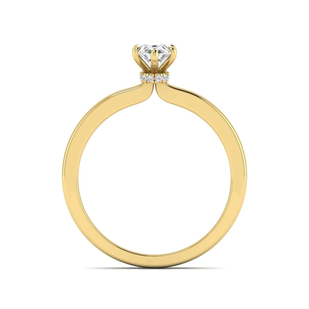 IGI Certified 1.10 carat marquise cut lab grown diamond solitaire engagement ring with hidden halo in yellow gold.