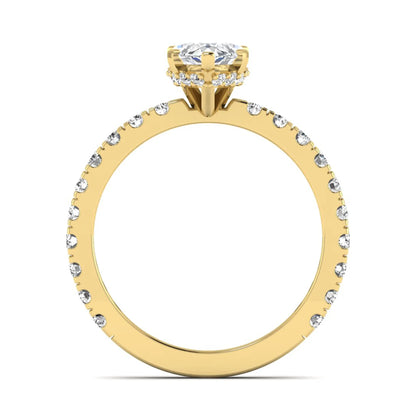Marquise Hidden Halo Pavé Lab Grown Diamond Engagement Ring featuring a 12.00 × 6.00 mm marquise-cut center diamond with a hidden halo, pavé diamond band, and four-prong setting in yellow gold